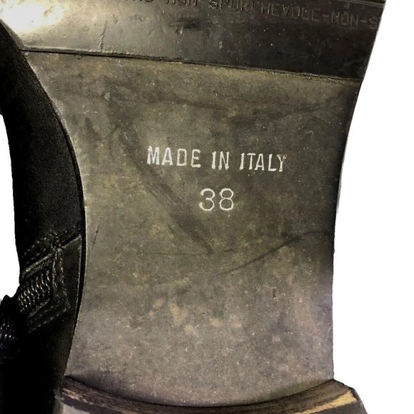 Italian Goth Black Leather Moto Riding Knee High Calf Boots Women's US 7.5 - Picture 6 of 9